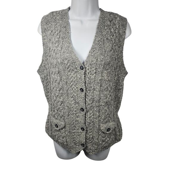 Lauren Ralph Lauren VTG Hand Knit 100% Wool Button-Down Vest Marled Gray Size M - Picture 1 of 11